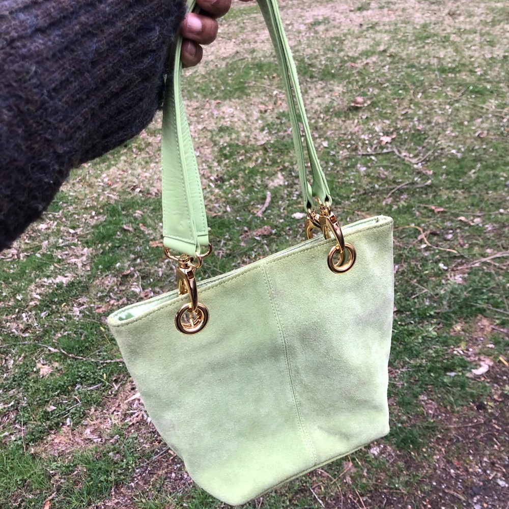 Lime Green Suede Tote Bag